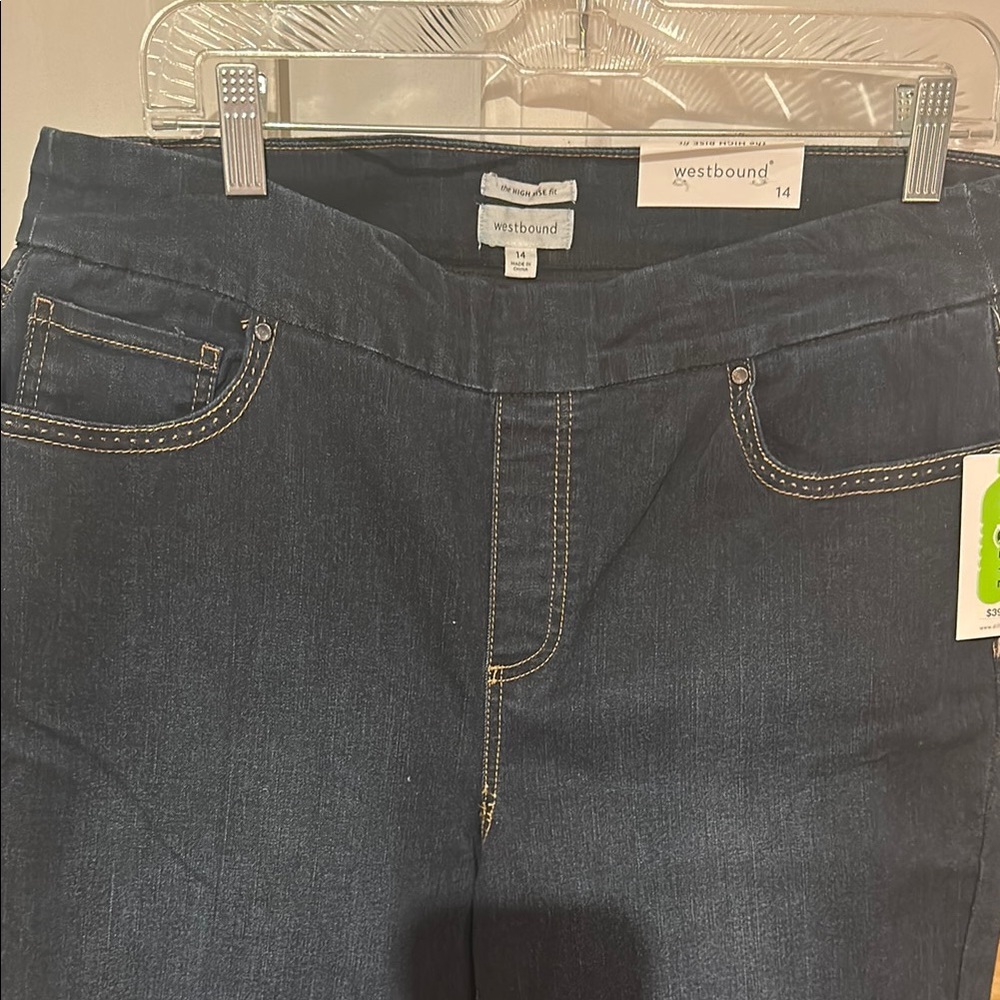 Westbound Blue Straight Leg Jeans with Elastic Waistband
